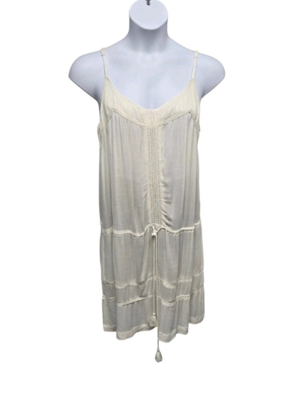 Blank London Gauze Dress Womens XL White Drawstring Waist Casual Vacation Resort